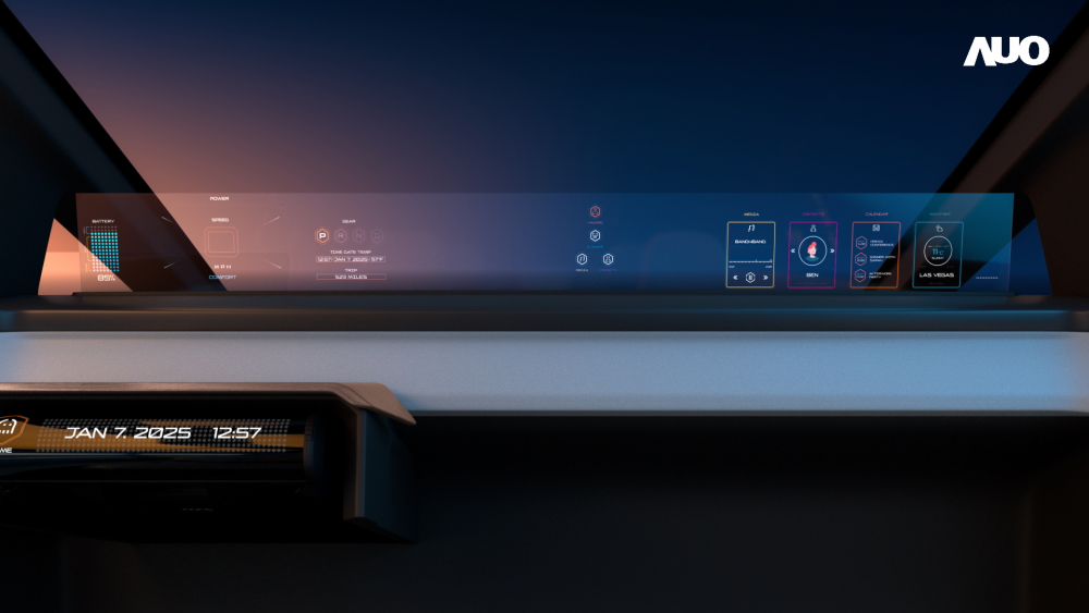 友达无界透明显示接口(Horizon Image Glass)透过车运算方案整合仪表板、中控台及副驾显示器，一体式全景呈现，提供乘用者清晰的前方视野、行车必要信息与娱乐功能