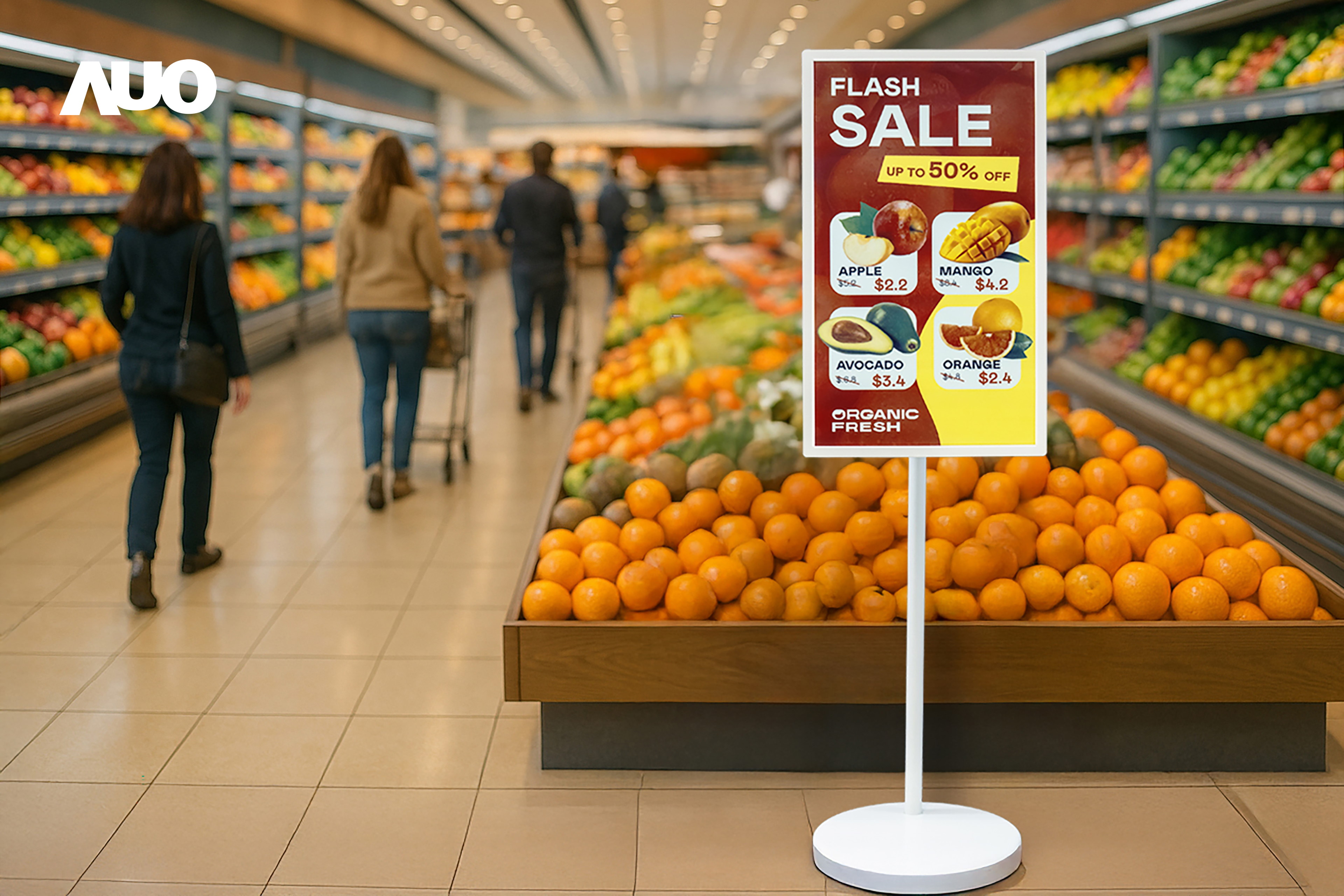 达擎首亮相低功耗、全彩的〝aecoPost电子纸解决方案〞，仅在更新画面时需要微量的电力驱动，无需布建电线的便捷设计，使其可灵活应用、随意置放，并可透过云端或行动装置app，轻松管理及排程广告内容，晋升店头营销利器。